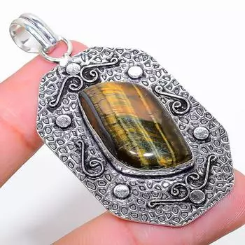 Ювелирный кулон ручной работы из стерлингового серебра 925 пробы с тигровым глазом, 2,56 дюйма, D0G30 жёлтый