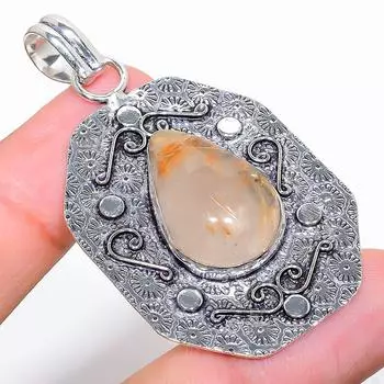 Ювелирный кулон ручной работы из стерлингового серебра 925 пробы с золотым рутилом и драгоценным камнем 2,29 дюйма O8w95 золотистый