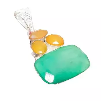 Ювелирный кулон ручной работы из стерлингового серебра 925 пробы с изумрудом и сапфиром 2,17 дюйма AH-5298 2.17 зелёный