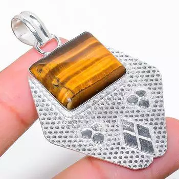 Ювелирный кулон ручной работы из стерлингового серебра 925 пробы с тигровым глазом 2,25 дюйма F0k44 жёлтый