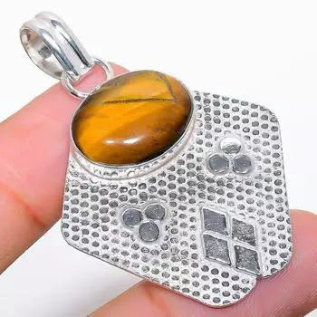 Ювелирный кулон ручной работы из стерлингового серебра 925 пробы с тигровым глазом 2,09 дюйма Y7o63 жёлтый