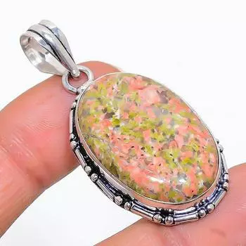 Ювелирный кулон ручной работы из стерлингового серебра 925 пробы с натуральным драгоценным камнем унакитом 1,85 дюйма A3i43