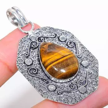 Ювелирный кулон ручной работы из стерлингового серебра 925 пробы с тигровым глазом, 2,25 дюйма a0T73 жёлтый