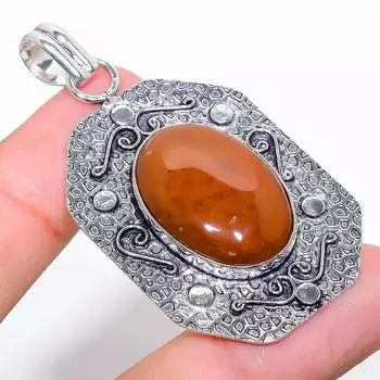 Ювелирный кулон ручной работы из стерлингового серебра 925 пробы с гематоидным камнем 2,29 дюйма E7T12 оранжевый