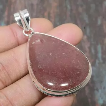 Ювелирный кулон ручной работы из стерлингового серебра 925 пробы с клубничным кварцем и драгоценным камнем для женщин 2.17 Inches коричневый