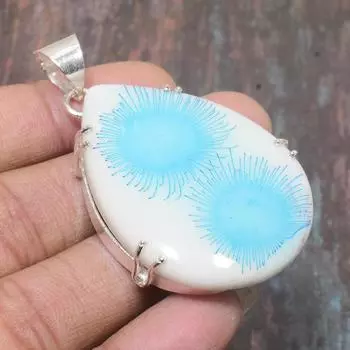 Ювелирный кулон ручной работы из стерлингового серебра 925 пробы с супер кварцем и драгоценным камнем для женщин 2.36 Inches синий