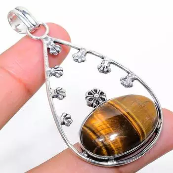 Ювелирный кулон ручной работы из стерлингового серебра 925 пробы с тигровым глазом, 2,64 дюйма u9s98 жёлтый