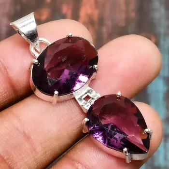 Ювелирный кулон ручной работы из стерлингового серебра 925 пробы с аметистом 1,70 дюйма 1.70 Inches фиолетовый