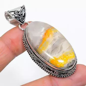 Ювелирный кулон ручной работы из стерлингового серебра 925 пробы с натуральным шмелем и яшмой 2,25 дюйма Z5O50