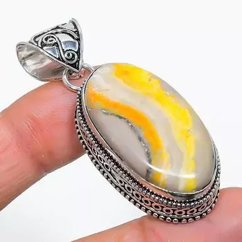 Ювелирный кулон ручной работы из стерлингового серебра 925 пробы с натуральным шмелем и яшмой 2,09 дюйма c0U82