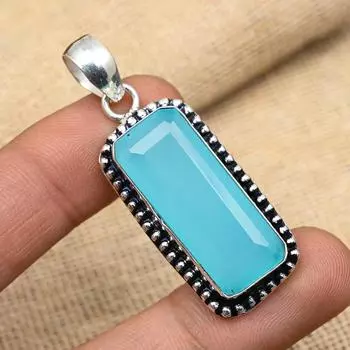 Ювелирный кулон ручной работы из стерлингового серебра 925 пробы с синим халцедоном ручной работы для нее 1.77 Inches синий