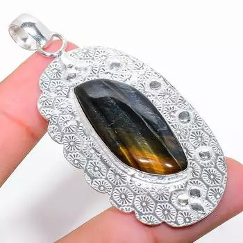 Ювелирный кулон ручной работы из стерлингового серебра 925 пробы с тигровым глазом, 2,68 дюйма, n6C80 жёлтый