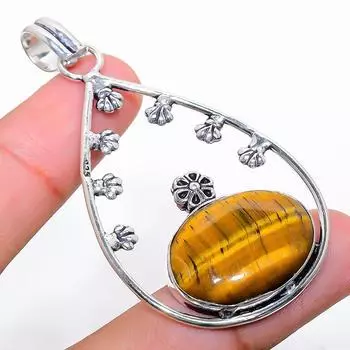 Ювелирный кулон ручной работы из стерлингового серебра 925 пробы с тигровым глазом 2,56 дюйма Y8N02 жёлтый
