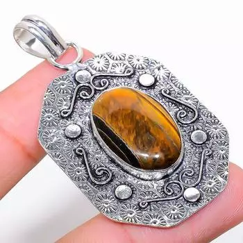 Ювелирный кулон ручной работы из стерлингового серебра 925 пробы с тигровым глазом, 2,29 дюйма, Z6T53 жёлтый