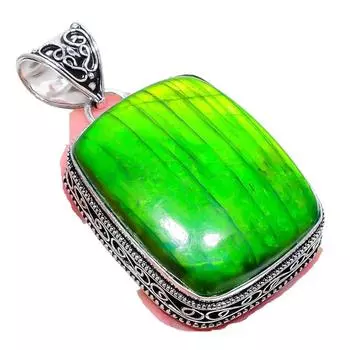 Ювелирный кулон ручной работы из стерлингового серебра 925 пробы с зеленым лабрадоритом 2,17 дюйма AH-754 2.2 зелёный