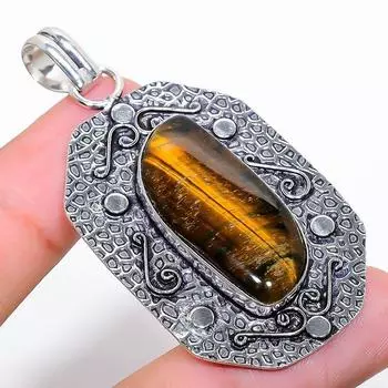 Ювелирный кулон ручной работы из стерлингового серебра 925 пробы с тигровым глазом, 2,48 дюйма, E2Z55 жёлтый
