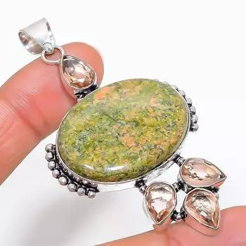 Ювелирный кулон ручной работы из стерлингового серебра 925 пробы с натуральным драгоценным камнем унакитом 2,76 дюйма M7a27