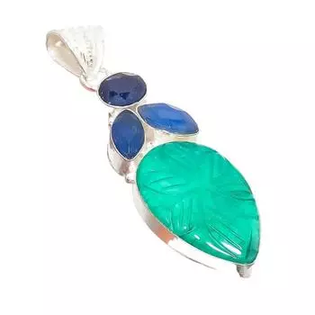 Ювелирный кулон ручной работы из стерлингового серебра 925 пробы с изумрудом и сапфиром 2,56 дюйма AH-5227 2.17 зелёный