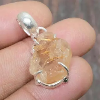Ювелирный кулон ручной работы из стерлингового серебра 925 пробы с цитрином и драгоценным камнем для нее 1.30 Inches жёлтый