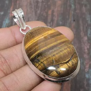Ювелирный кулон ручной работы из стерлингового серебра 925 пробы с драгоценным камнем тигрового глаза для нее 2.36 Inches жёлтый