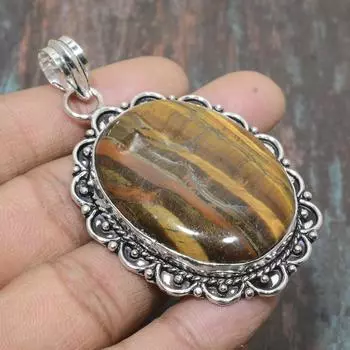 Ювелирный кулон ручной работы из стерлингового серебра 925 пробы с тигровым глазом на День Благодарения 2.76 Inches жёлтый