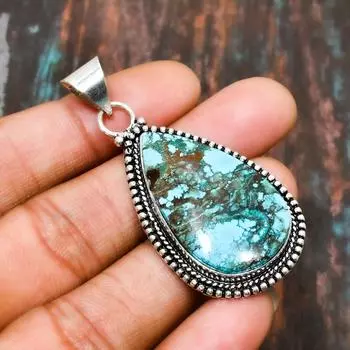 Ювелирный кулон ручной работы из тибетской бирюзы и драгоценного камня из твердого серебра 925 пробы 2.08 Inches синий
