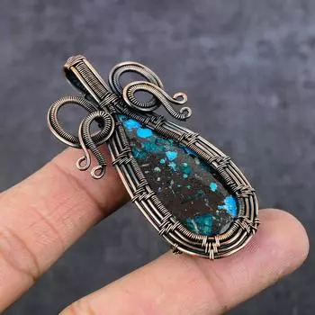 Ювелирный кулон ручной работы из тибетской бирюзы с медной проволокой 2,56 дюйма g4n07