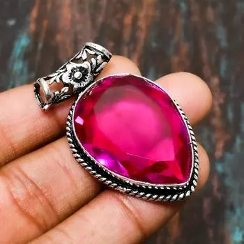 Ювелирный кулон ручной работы из твердого серебра 925 пробы с розовым рубиллитом и драгоценными камнями 1.70 Inches розовый