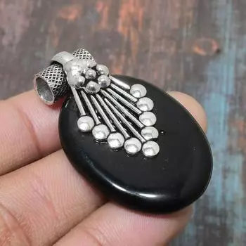 Ювелирный кулон ручной работы из твердого серебра 925 пробы с черным ониксом и драгоценным камнем 1.77 Inches чёрный