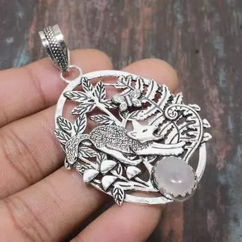 Ювелирный кулон ручной работы из твердого серебра 925 пробы с роскошным розовым кварцем и драгоценным камнем 2.56 Inches розовый