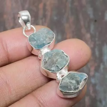 Ювелирный кулон ручной работы из твердого серебра 925 пробы с апатитом и грубым драгоценным камнем 1.77 Inches зелёный