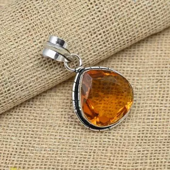 Ювелирный кулон ручной работы из твердого серебра 925 пробы с медовым топазом и драгоценным камнем 1.57 Inches оранжевый