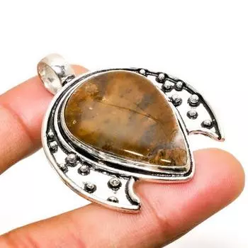 Ювелирный кулон ручной работы с африканским мхом, посеребренный 925 пробы, 1,70 дюйма 1.70 коричневый