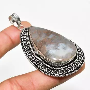 Ювелирный кулон ручной работы с африканским мхом и серебром 925 пробы 2,65 дюйма 2.65 коричневый