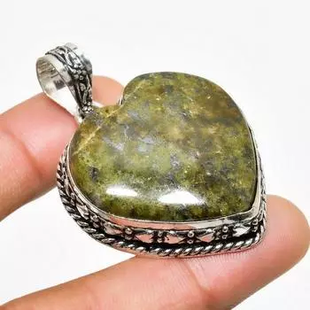 Ювелирный кулон ручной работы с африканским вазонитом, посеребренный 925 пробы, 1,89 дюйма 1.89 зелёный