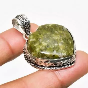 Ювелирный кулон ручной работы с африканским вазонитом, посеребренный 925 пробы, 1,62 дюйма 1.62 зелёный