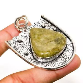 Ювелирный кулон ручной работы с африканским вазонитом и серебром 925 пробы 2,27 дюйма 2.27 зелёный