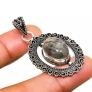 Ювелирный кулон ручной работы с агатом и океанским дымом, посеребренный 925 пробы, 1,62 дюйма 1.62 чёрный