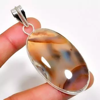 Ювелирный кулон ручной работы с агатом Монтана 925 пробы, посеребренный, 2,65 дюйма 2.65 коричневый