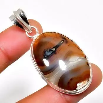 Ювелирный кулон ручной работы с агатом Монтана 925 пробы, посеребренный, 1,89 дюйма 1.89 коричневый