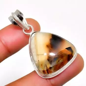 Ювелирный кулон ручной работы с агатом Монтана 925 пробы, посеребренный, 1,70 дюйма 1.70 коричневый