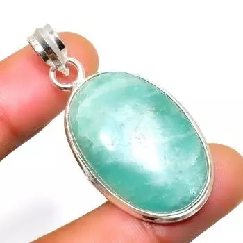 Ювелирный кулон ручной работы с амазонитом 925 пробы, посеребренный, 1,70 дюйма 1.70 синий