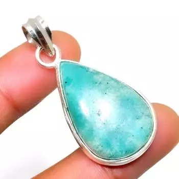 Ювелирный кулон ручной работы с амазонитом 925 пробы, посеребренный, 1,70 дюйма 1.70 синий