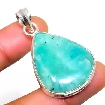 Ювелирный кулон ручной работы с амазонитом 925 пробы, посеребренный, 1,70 дюйма 1.70 синий