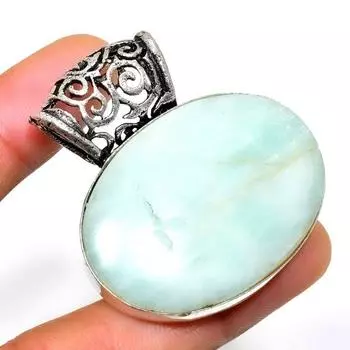 Ювелирный кулон ручной работы с амазонитом 925 пробы, посеребренный, 1,70 дюйма 1.70 синий