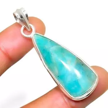 Ювелирный кулон ручной работы с амазонитом 925 пробы, посеребренный, 2,00 дюйма 2.00 синий