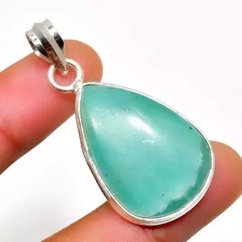 Ювелирный кулон ручной работы с амазонитом 925 пробы, посеребренный, 1,70 дюйма 1.70 синий