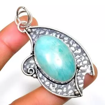 Ювелирный кулон ручной работы с амазонитом 925 пробы, посеребренный, 2,46 дюйма 2.46 синий
