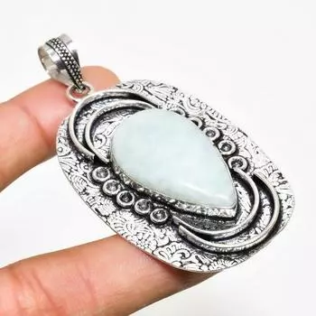 Ювелирный кулон ручной работы с амазонитом и серебром 925 пробы 2,65 дюйма 2.65 синий