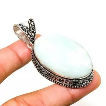 Ювелирный кулон ручной работы с амазонитом и серебром 925 пробы 2,27 дюйма 2.27 синий